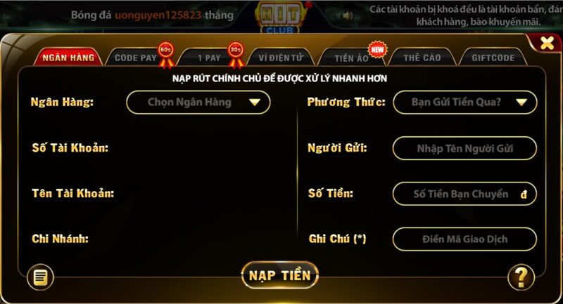 Hướng dẫn nạp tiền hitclub đơn giản từ A-Z