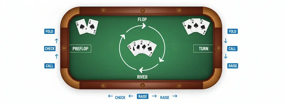 Trình Tự Các Vòng Cược, Preflop, Flop, Turn, River 